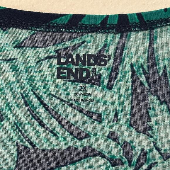 Lands' End Maxi Dress Womens Size 2X Blue Green Palm Foliage Tropical Cover-up - Picture 5 of 8